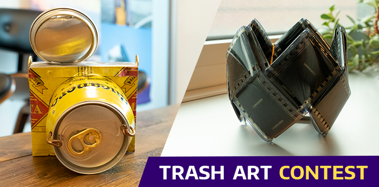 Trash Art images featuring a camera made out of cans and a bracelet made out of camera film
