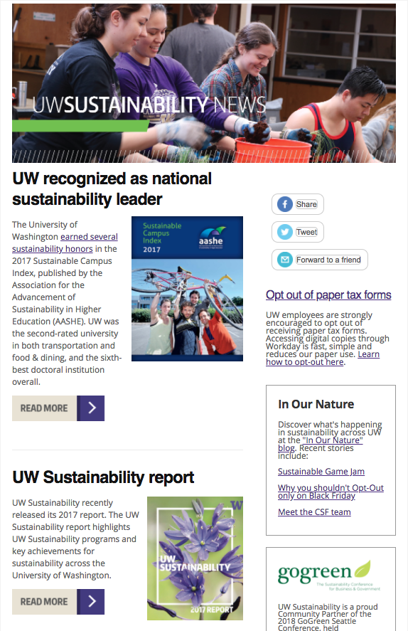 UW Sustainability newsletter image